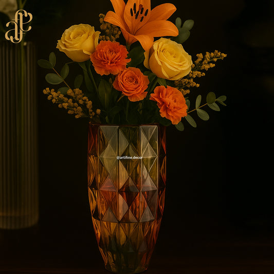 Multicolored Diamond-Cut Glass Vase Set – Radiant Masterpiece