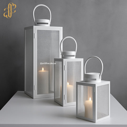 Modern White Metal Lantern Set – Elegant Trio