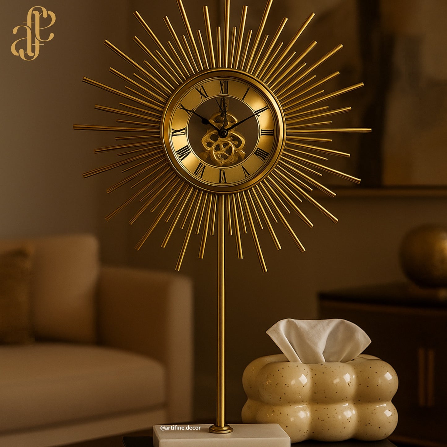 Golden Sunburst Desk Clock