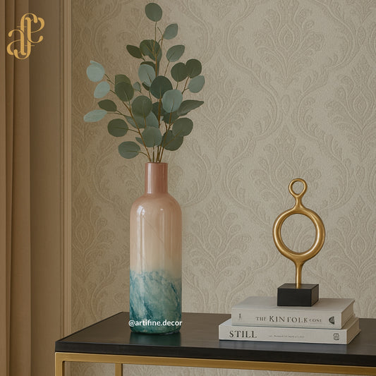 Pink & Blue Textured Elegance - Mouth-Blown Vase