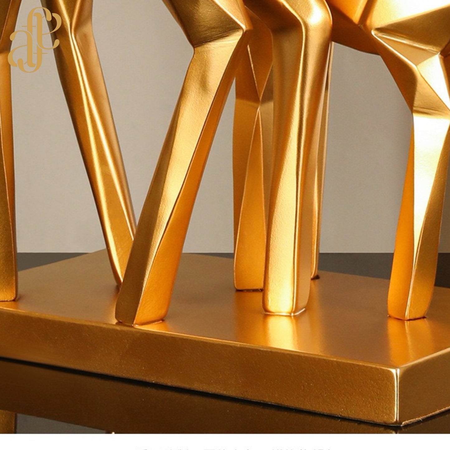 Golden Geometric Deer Family Sculpture – Luxury Matte Finish