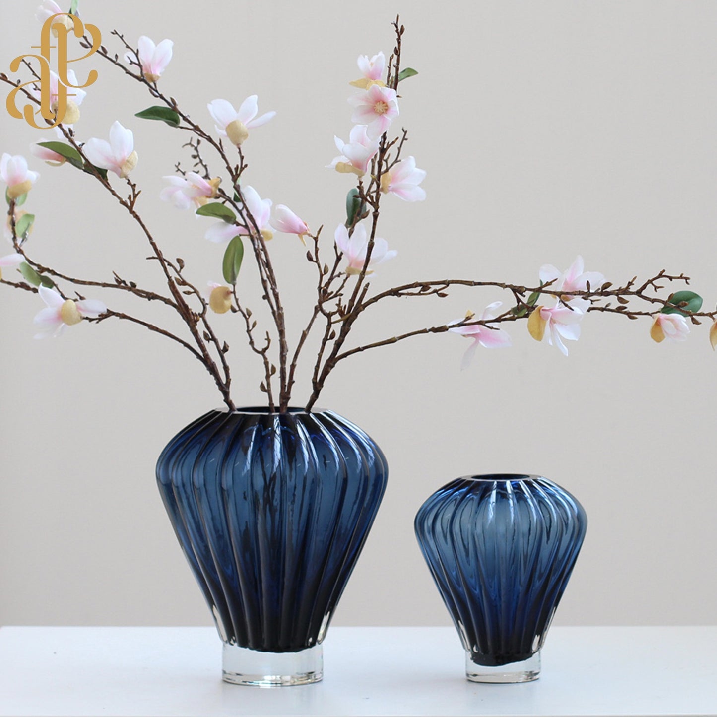 Ribbed Glass Vase Set – Midnight Blue & Smoke Grey