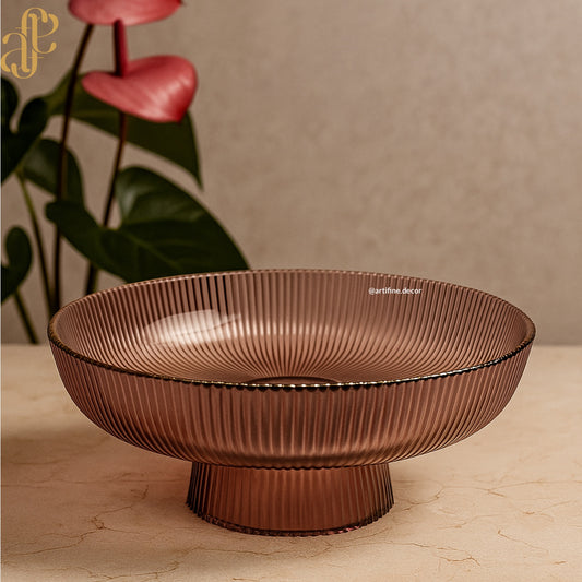 Ribbed Glass Fruit Bowl with Pedestal Base