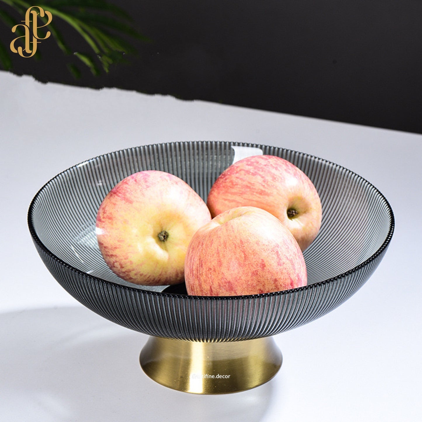 Ribbed Glass Fruit Bowl with Gold Base