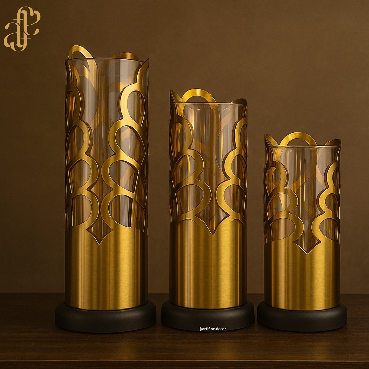 Gold Arabesque Cutout Vases – 3-Piece Set