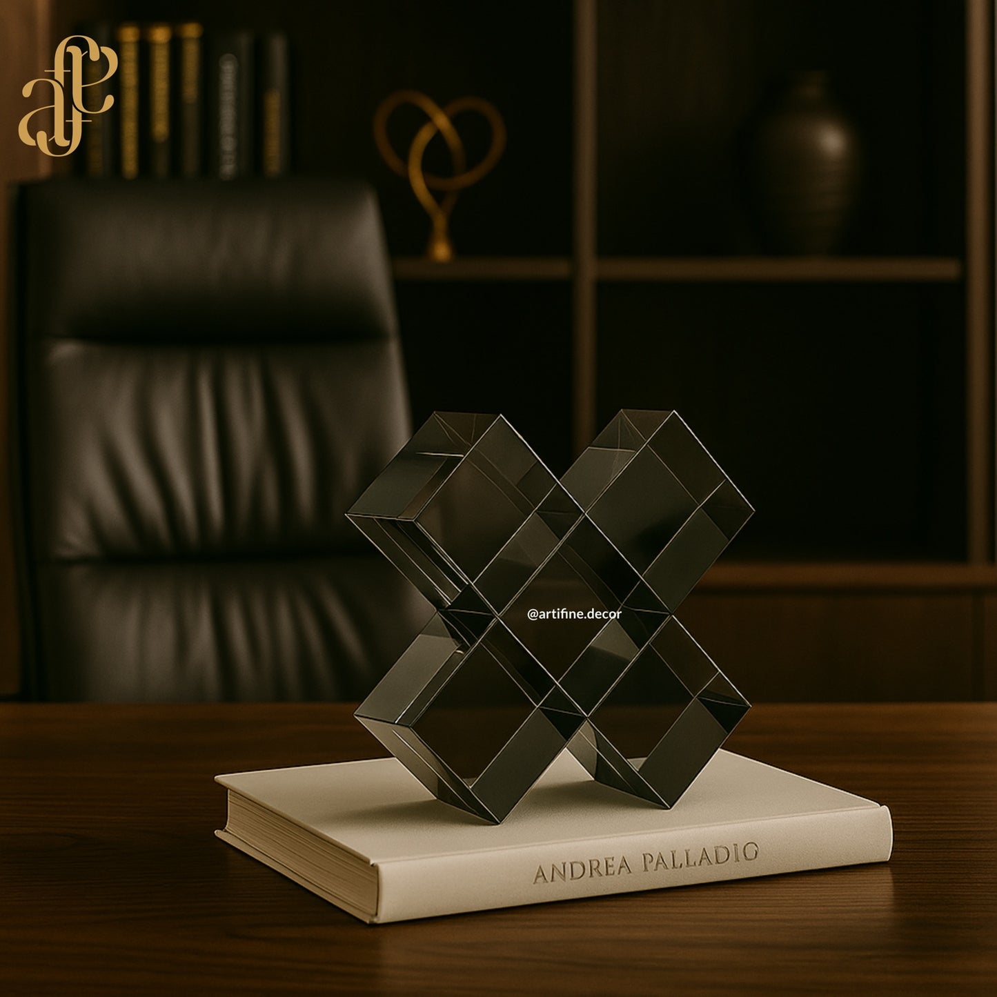 Geometric Crystal Cube Sculpture – Modern Abstract Accent