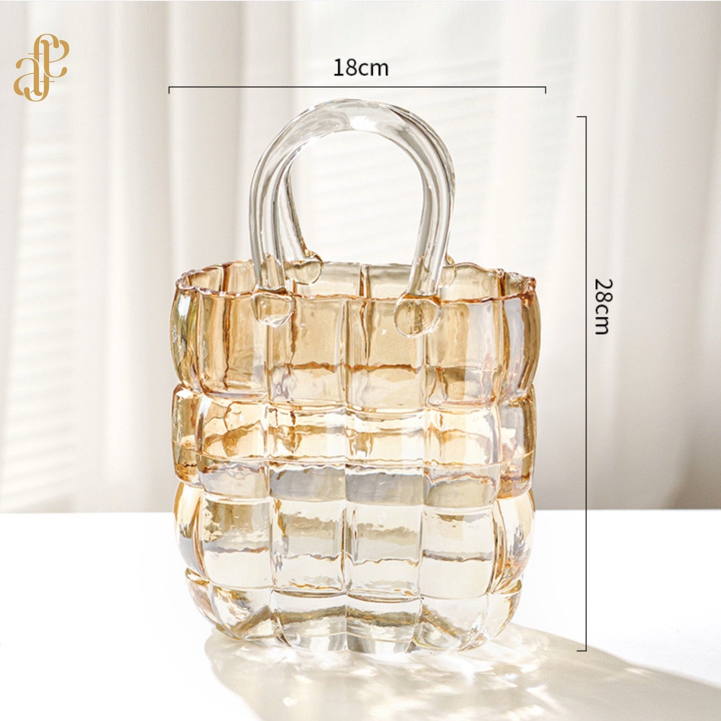 Bag-Style Glass Vase – Transparent Grey & Honey Gold