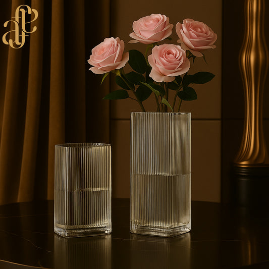 Ribbed Glass Cylinder Vase