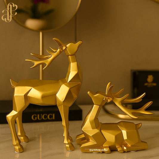 Golden Deer Sculpture Set