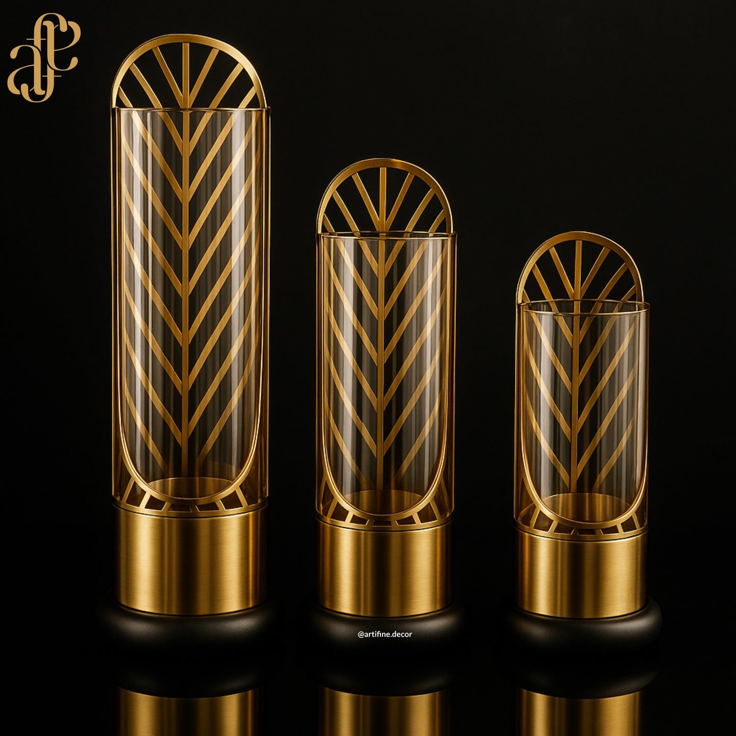 Art Deco Gold Glass Vases – 3-Piece Set