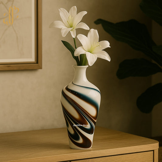 Swirl Enamel Vase Set – White, Brown & Blue