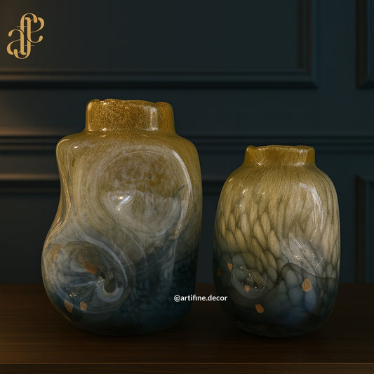 Twilight Glaze Art Glass Vase Set – Mouth-Blown Luxury