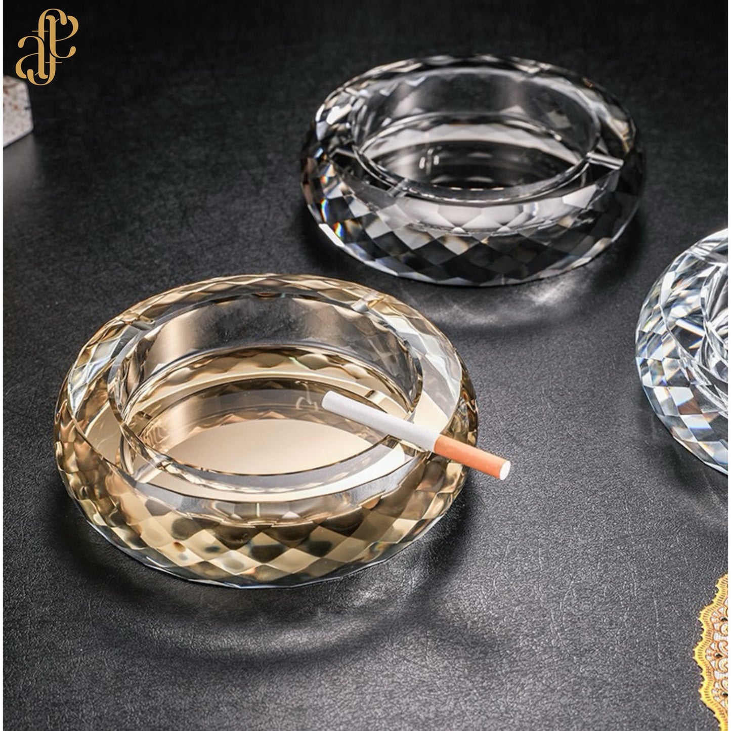 Luxury Crystal Ashtray – Grey & Hazel Tones