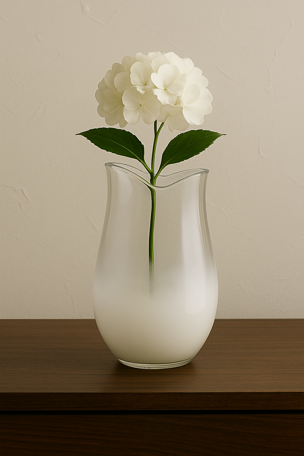 Frosted Wave Glass Vase – Elegant White Gradient