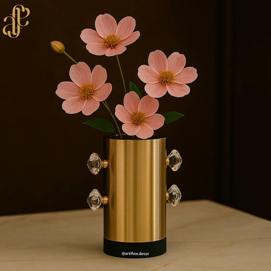 Luxury Gold Stainless Steel Vase Set with Crystal Accents – Set of 3