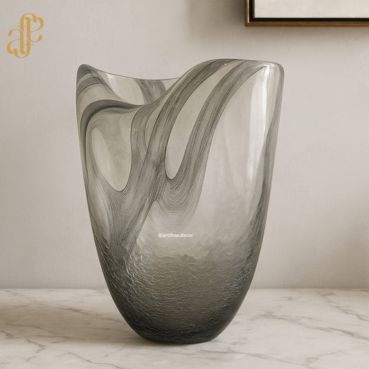 Smoke Wave Artistic Glass Vase Set – Sculptural Elegance