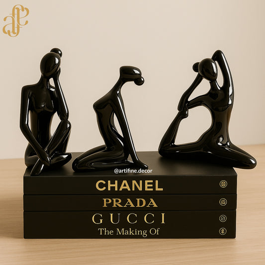 Modern Abstract Yoga Women Sculpture Set – Glossy White