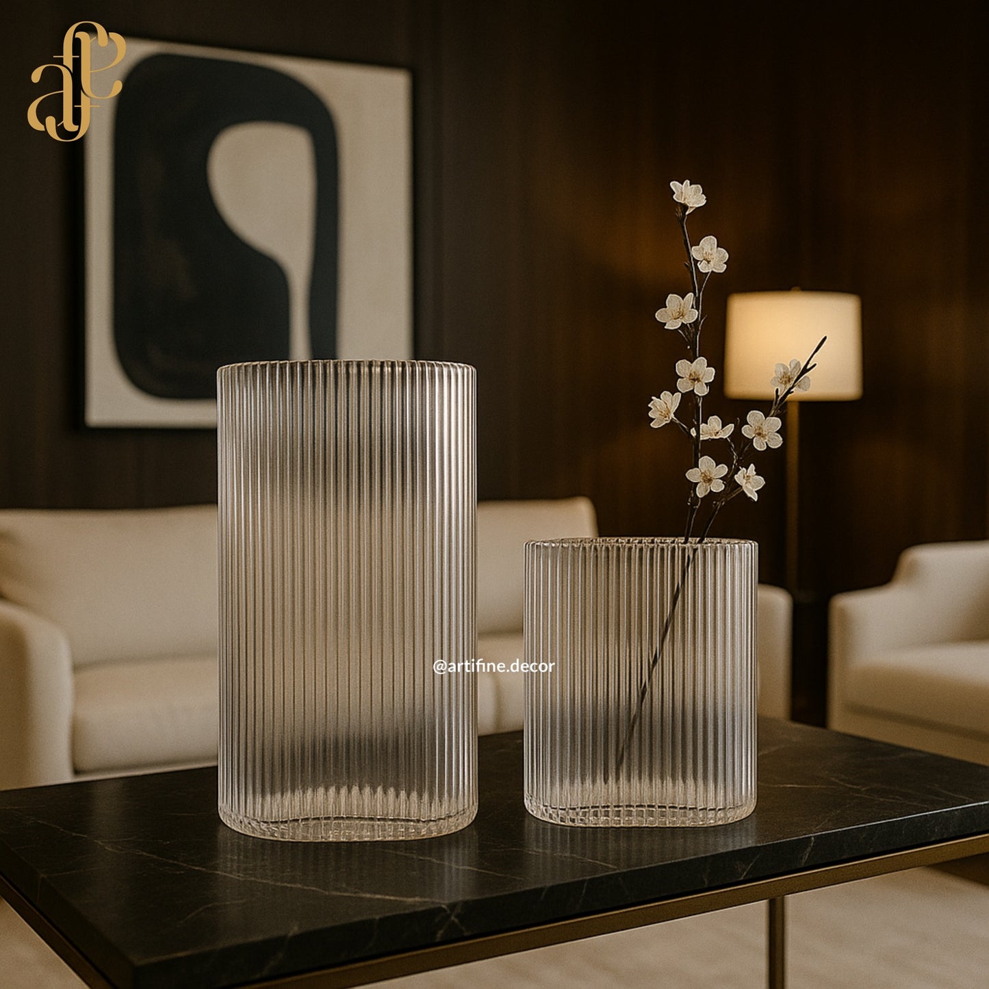 Frosted Ribbed Glass Vase Set – Modern Minimalist Design