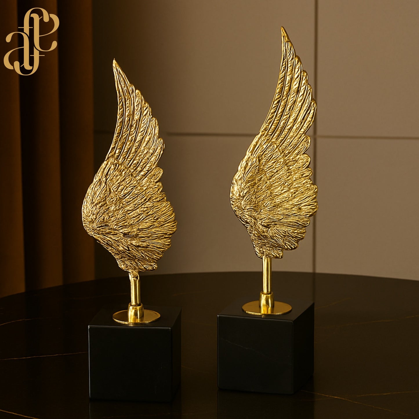 Golden Wing Sculpture – Copper Art with Marble Base