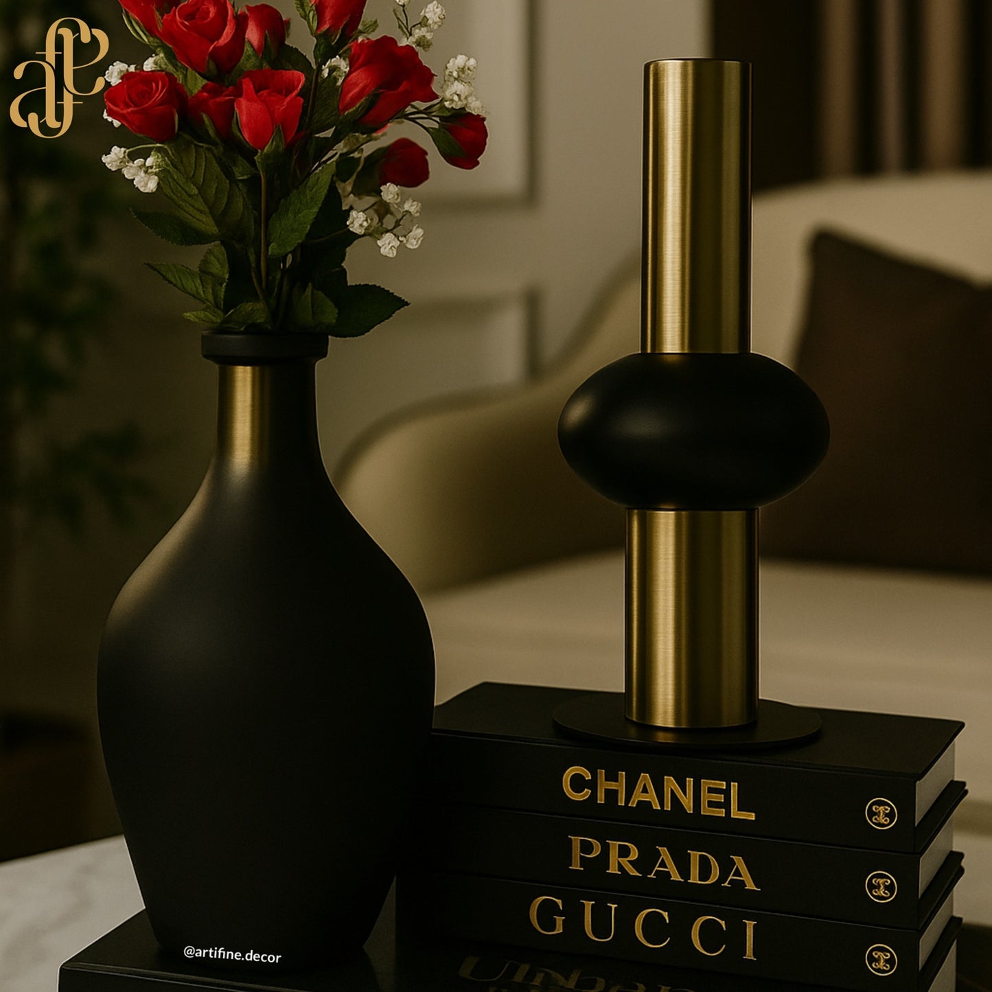 Luxe Orbit Vase Set – Gold & Matte Black Modern Sculptural Vases