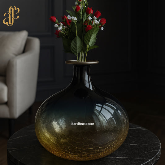 Royal Dusk Mouth-Blown Glass Vase Set – Blue & Yellow