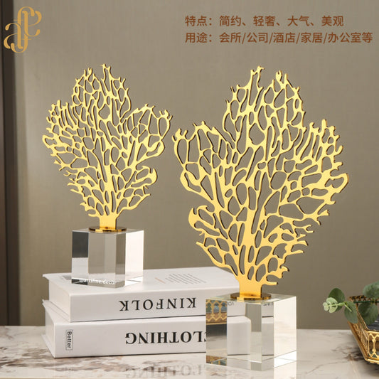 Gold Coral Sculpture on Crystal Base