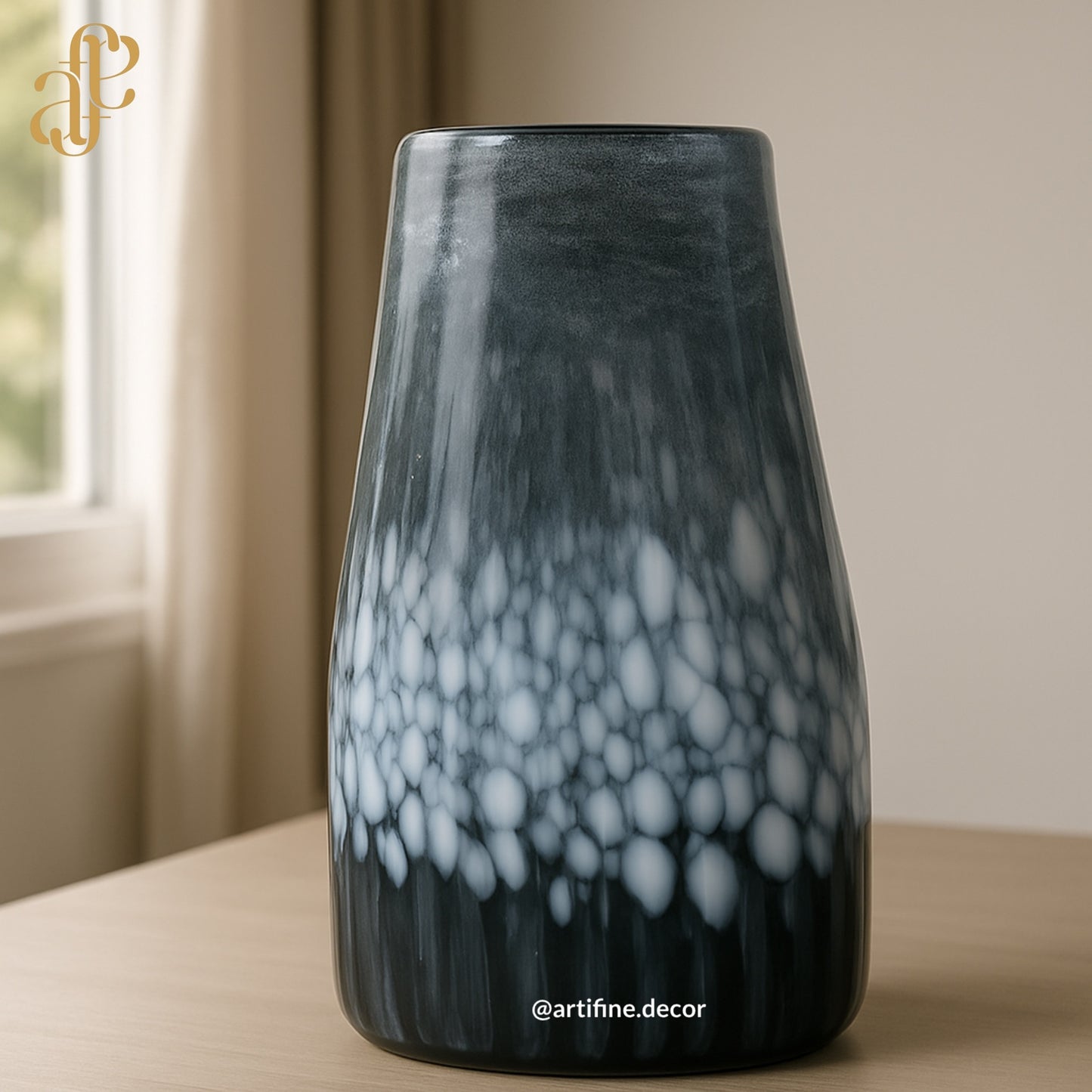 Mouth-Blown Dark Blue Textured Glass Vase Set