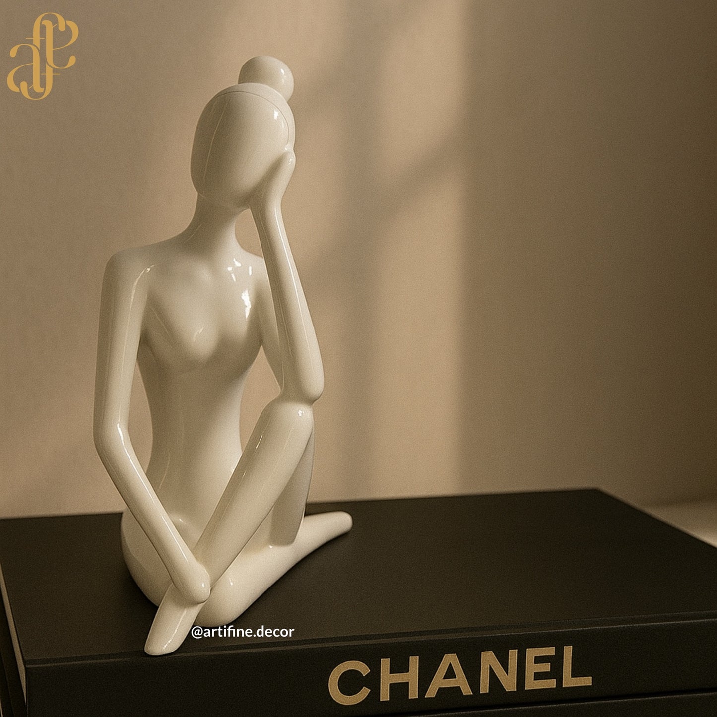 Modern Abstract Yoga Women Sculpture Set – Glossy White
