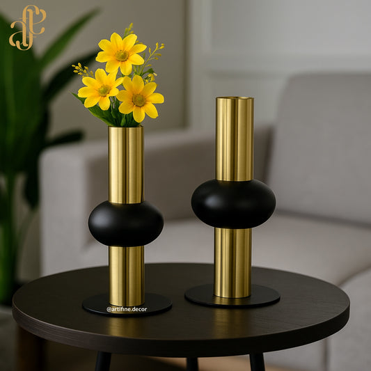 Luxe Orbit Vase Set – Gold & Matte Black Modern Sculptural Vases