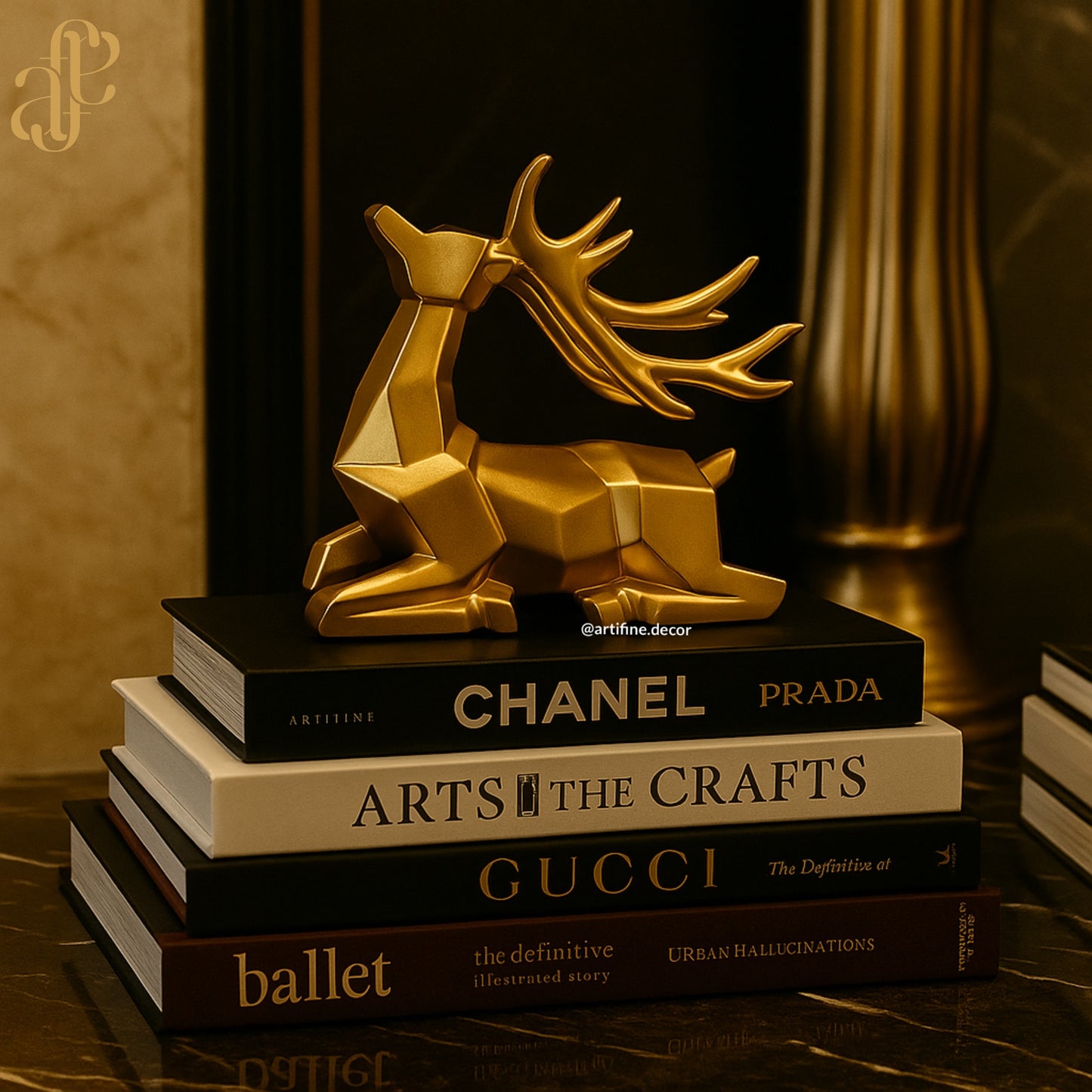 Golden Deer Sculpture Set
