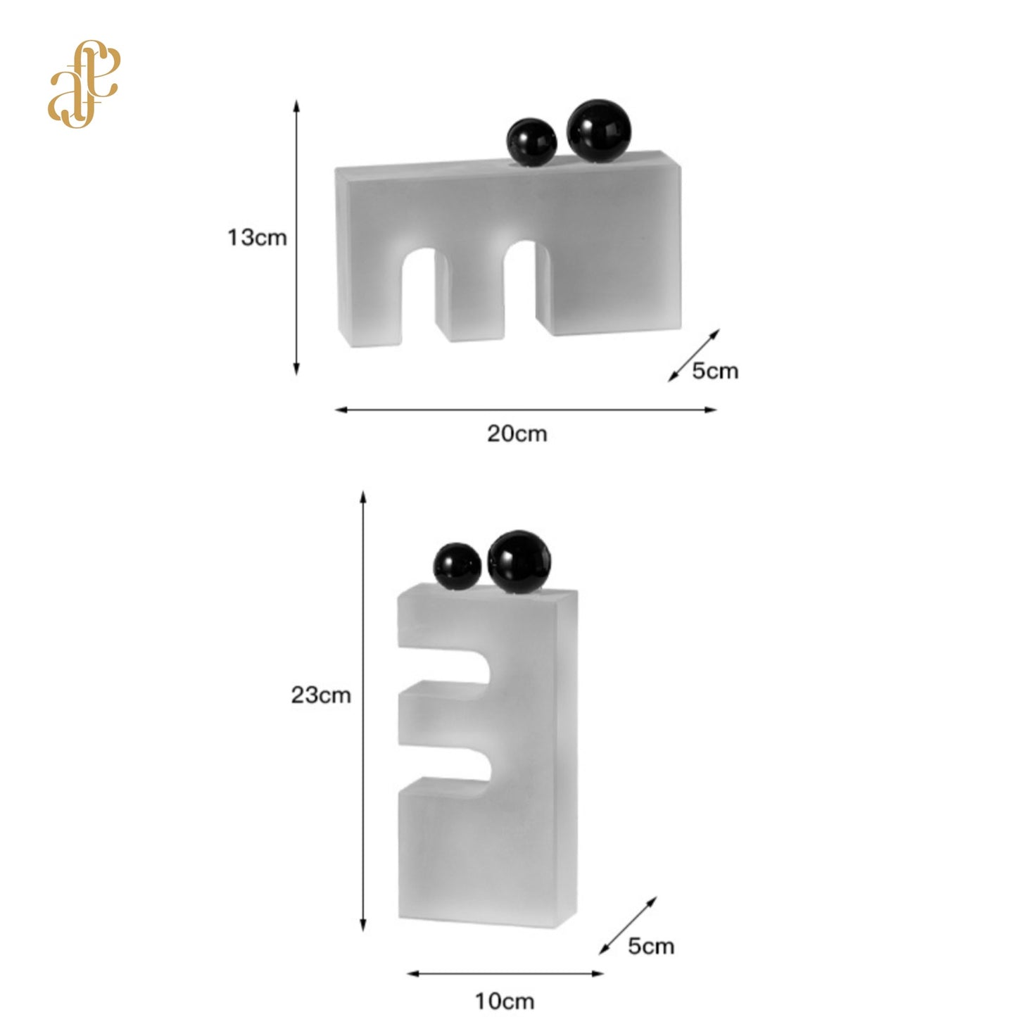 Modern Crystal Bookend Set – Frosted with Black Spheres