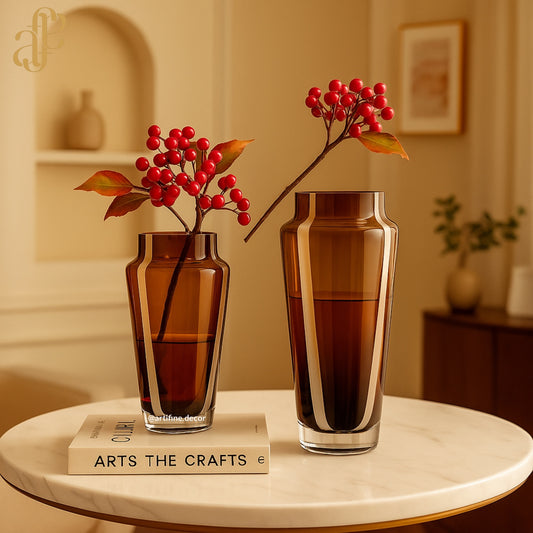 Amber Gradient Glass Vase Set – Modern Nordic Elegance