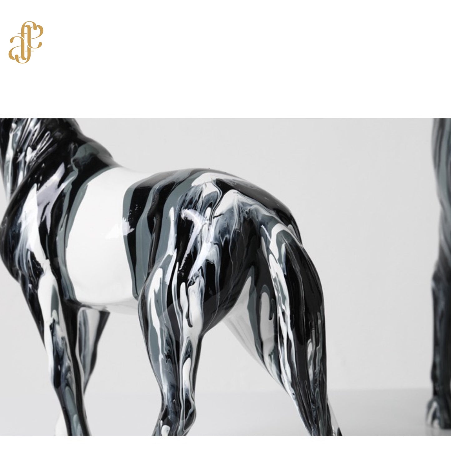 Hand-Painted Horse Sculpture – Black & White Marble Effect