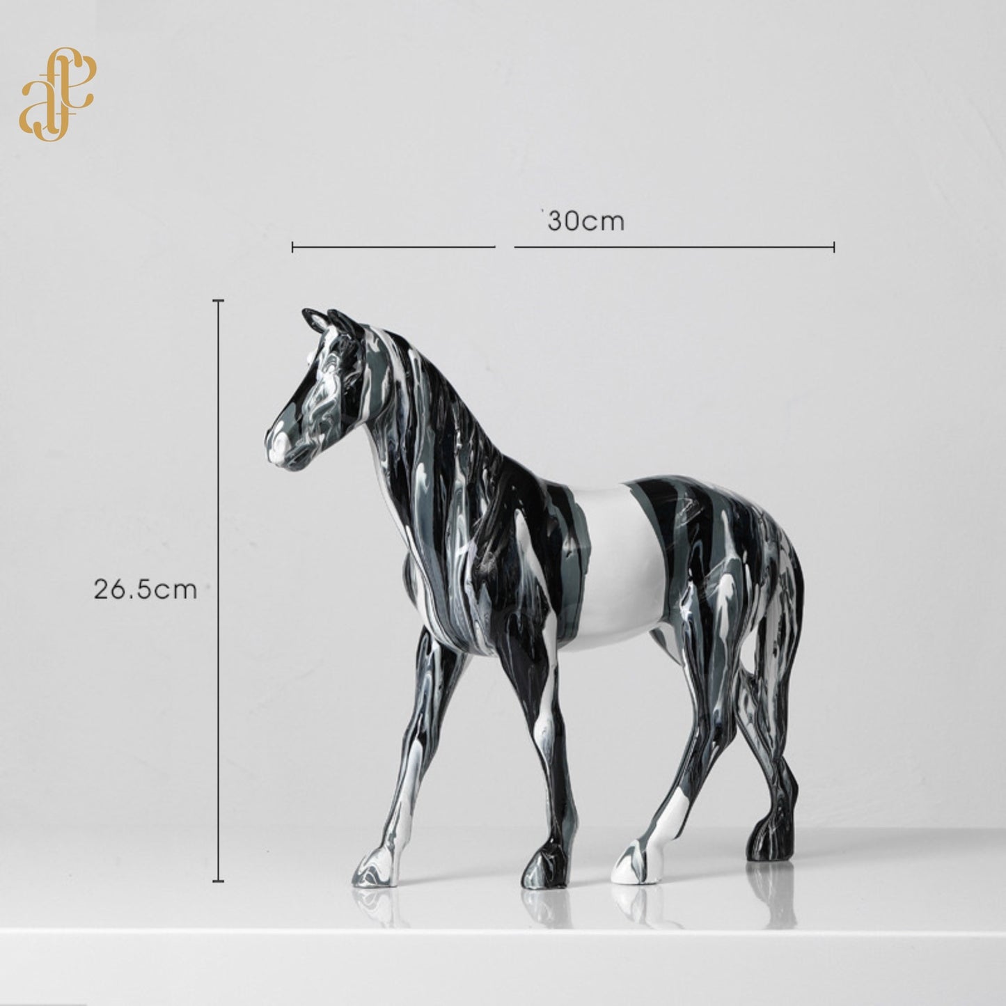 Hand-Painted Horse Sculpture – Black & White Marble Effect