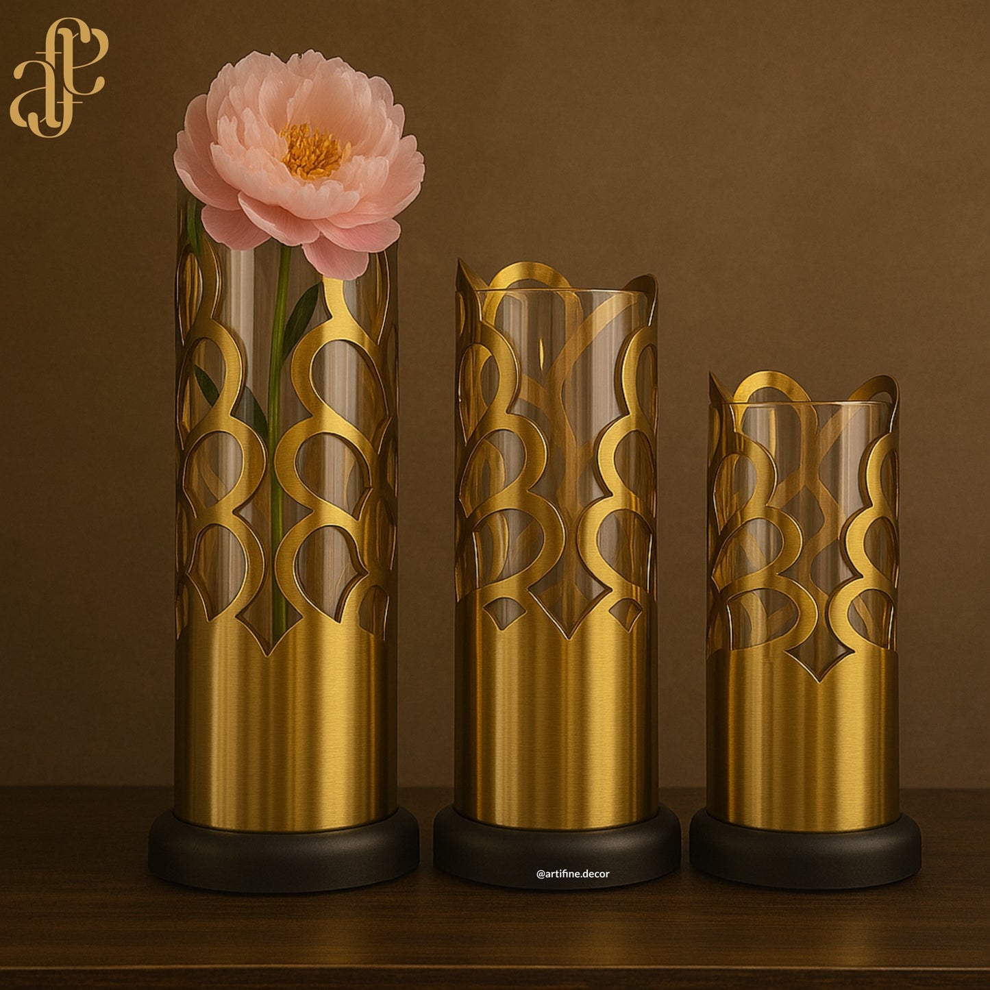 Gold Arabesque Cutout Vases – 3-Piece Set