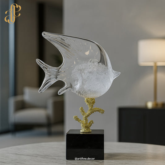 Crystal Fish Sculpture on Granite Base