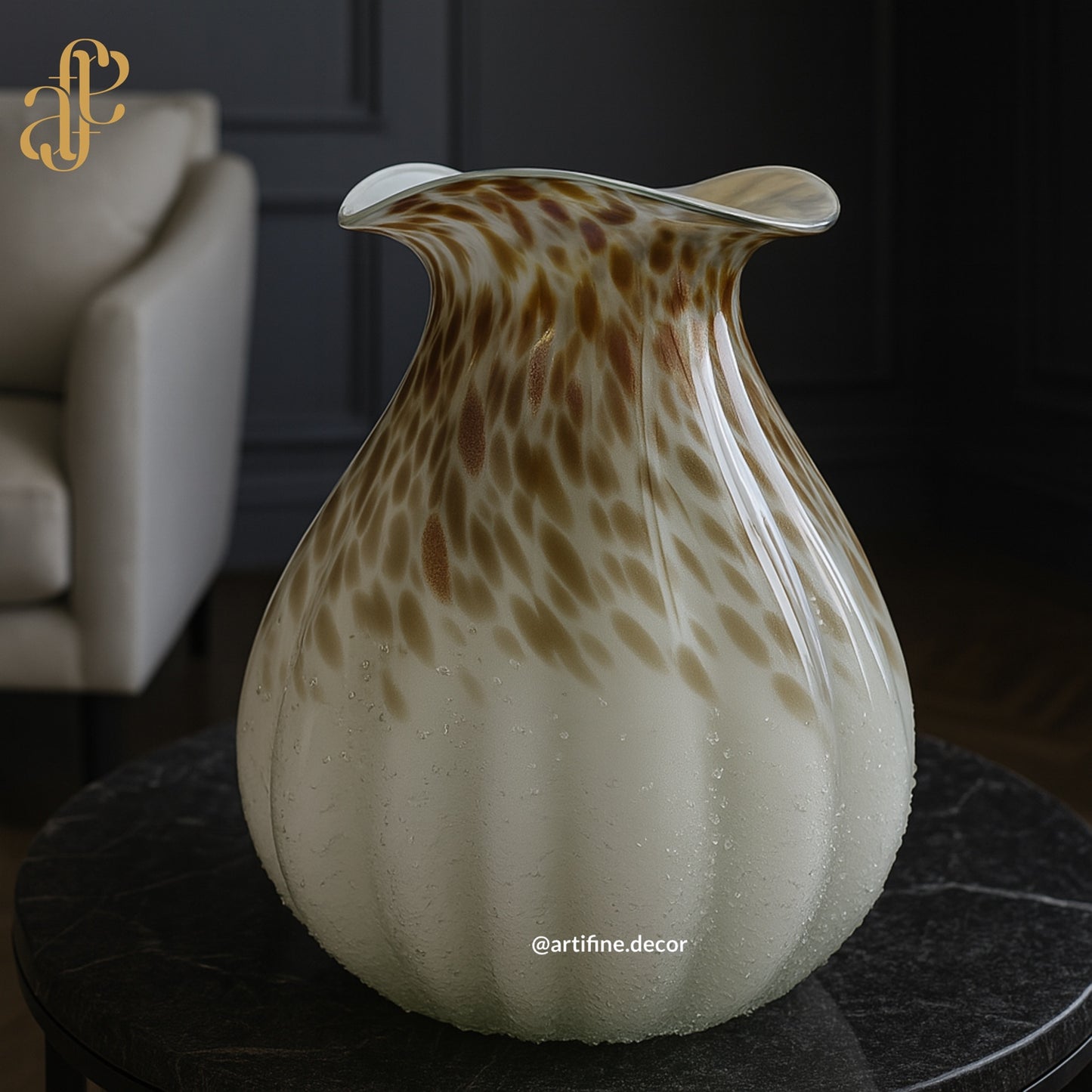 Beige Speckled Elegance Vase Set- Mouth-Blown Rippled Design