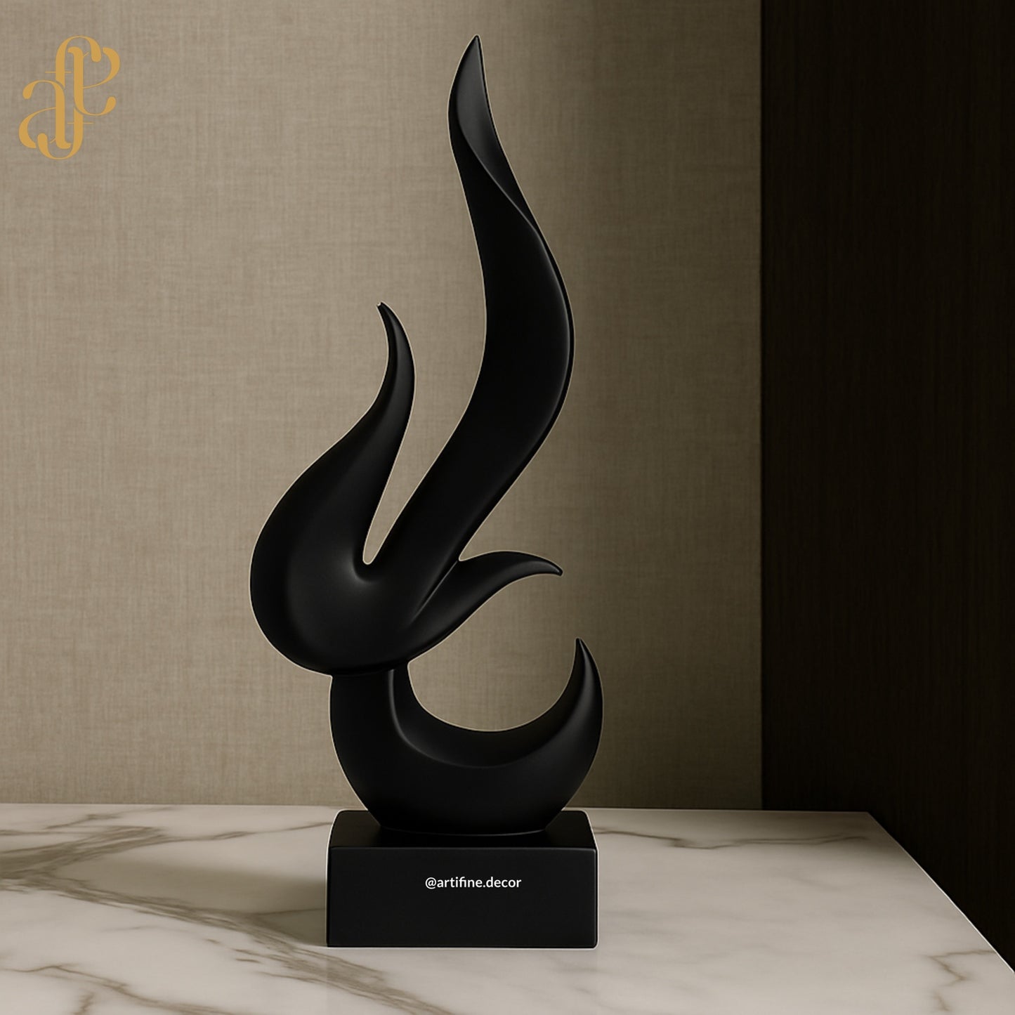 Modern Abstract Flame Sculpture – Black & White Elegance