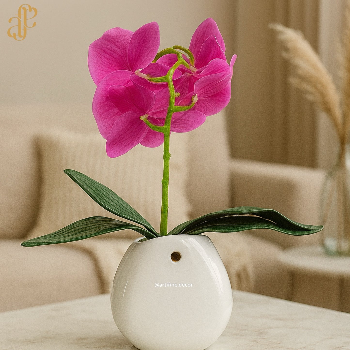 Petite Orchid Elegance in Glossy White Pot