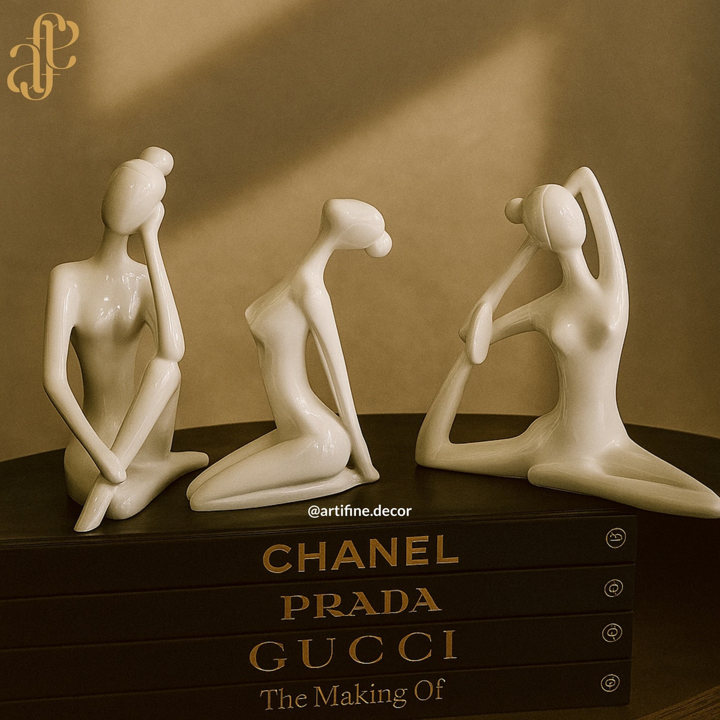 Modern Abstract Yoga Women Sculpture Set – Glossy White