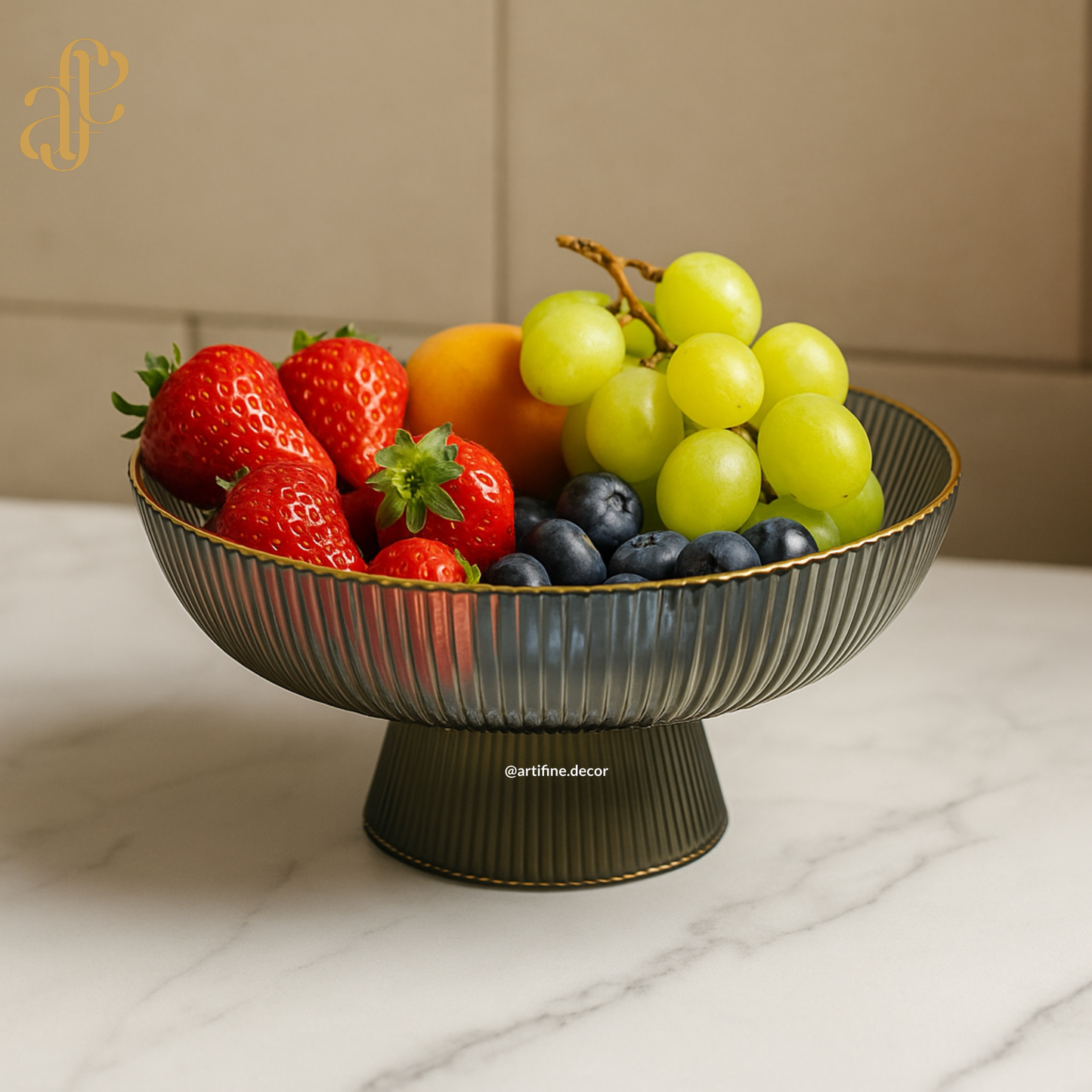 Ribbed Glass Fruit Bowl with Pedestal Base