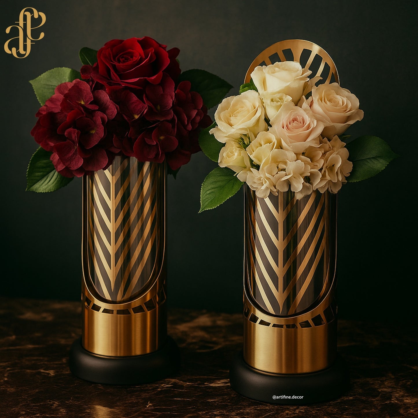 Art Deco Gold Glass Vases – 3-Piece Set