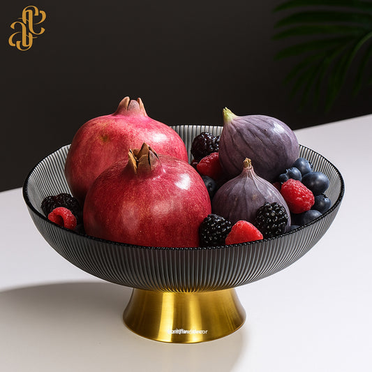 Ribbed Glass Fruit Bowl with Gold Base