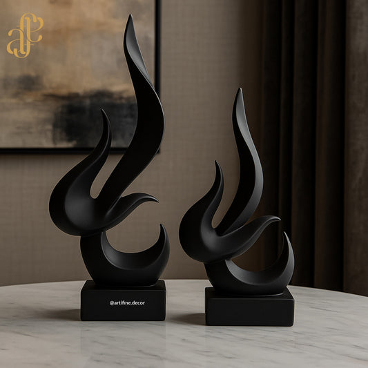 Modern Abstract Flame Sculpture – Black & White Elegance