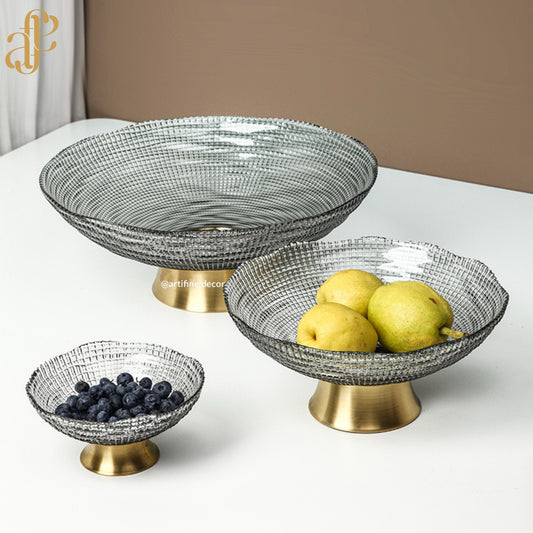 Textured Glass Fruit Bowl with Gold Base