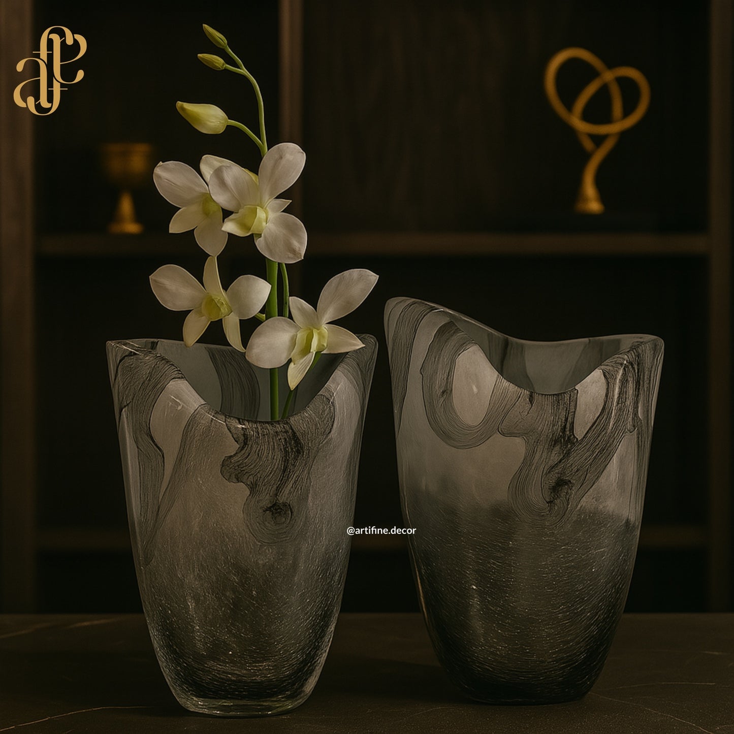 Smoke Wave Artistic Glass Vase Set – Sculptural Elegance