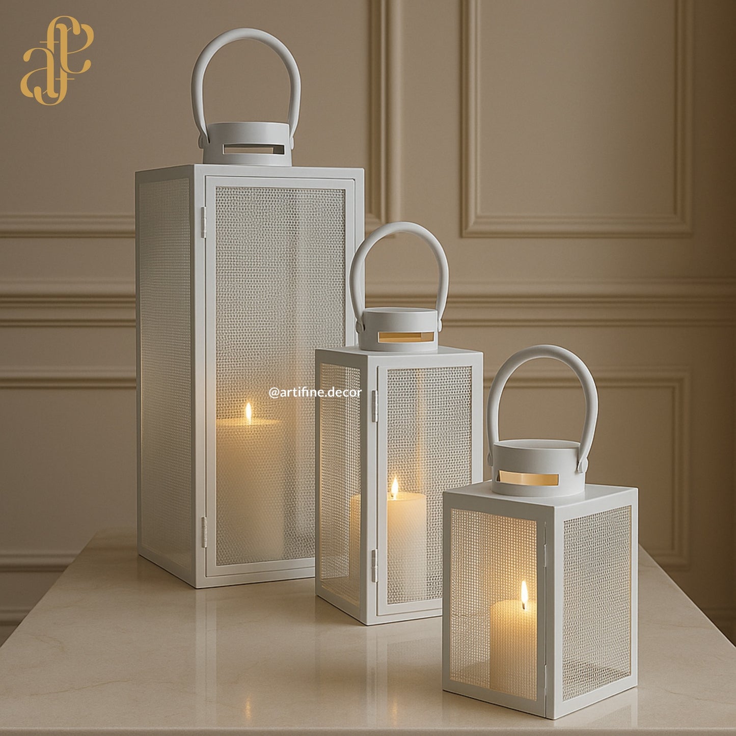 Modern White Metal Lantern Set – Elegant Trio