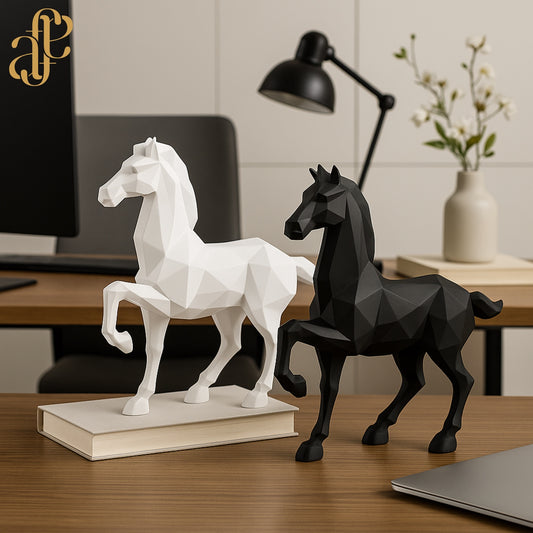 Modern Geometric Horse Sculptures – Black & White