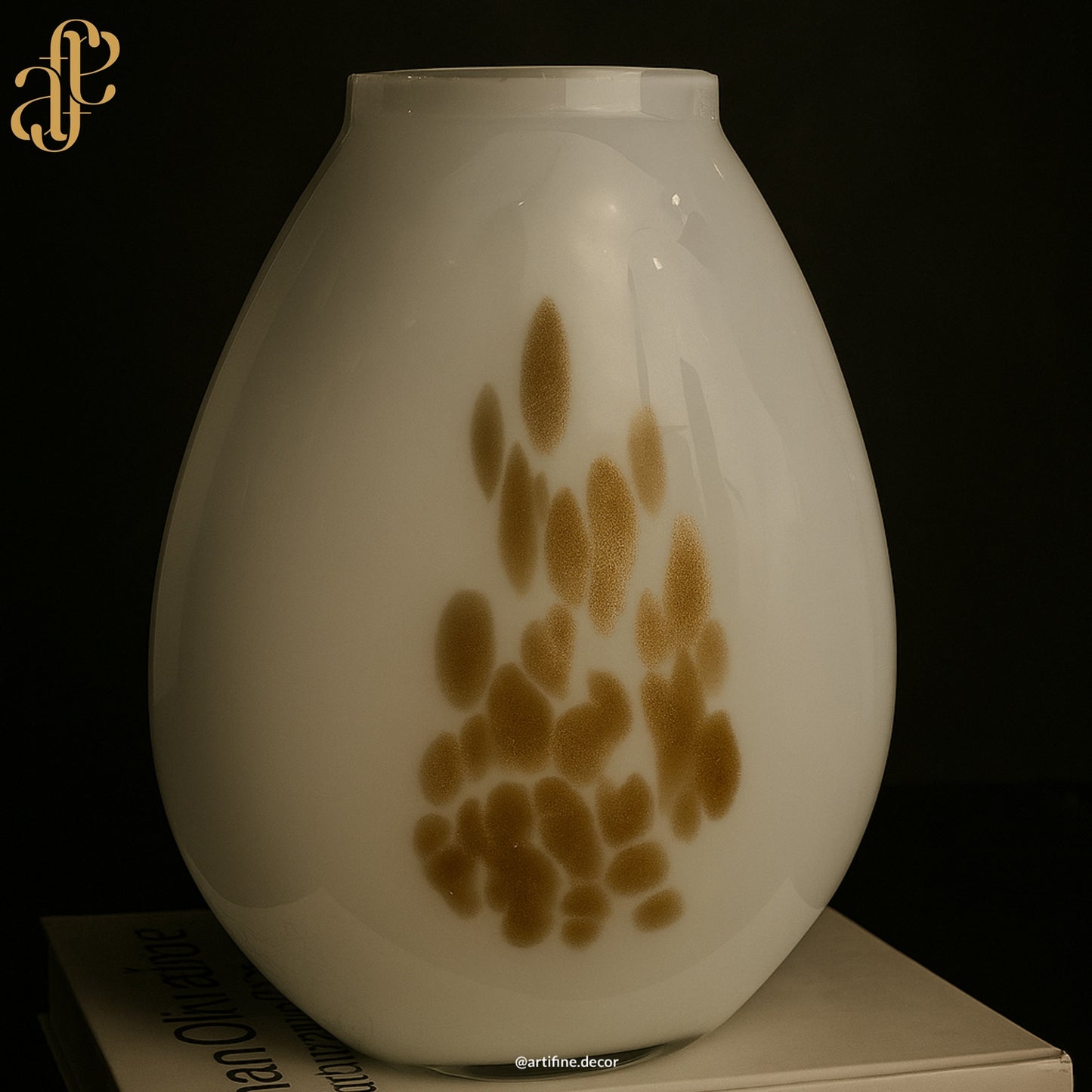 Elegant White Glass Vase Set with Golden Brush Accents