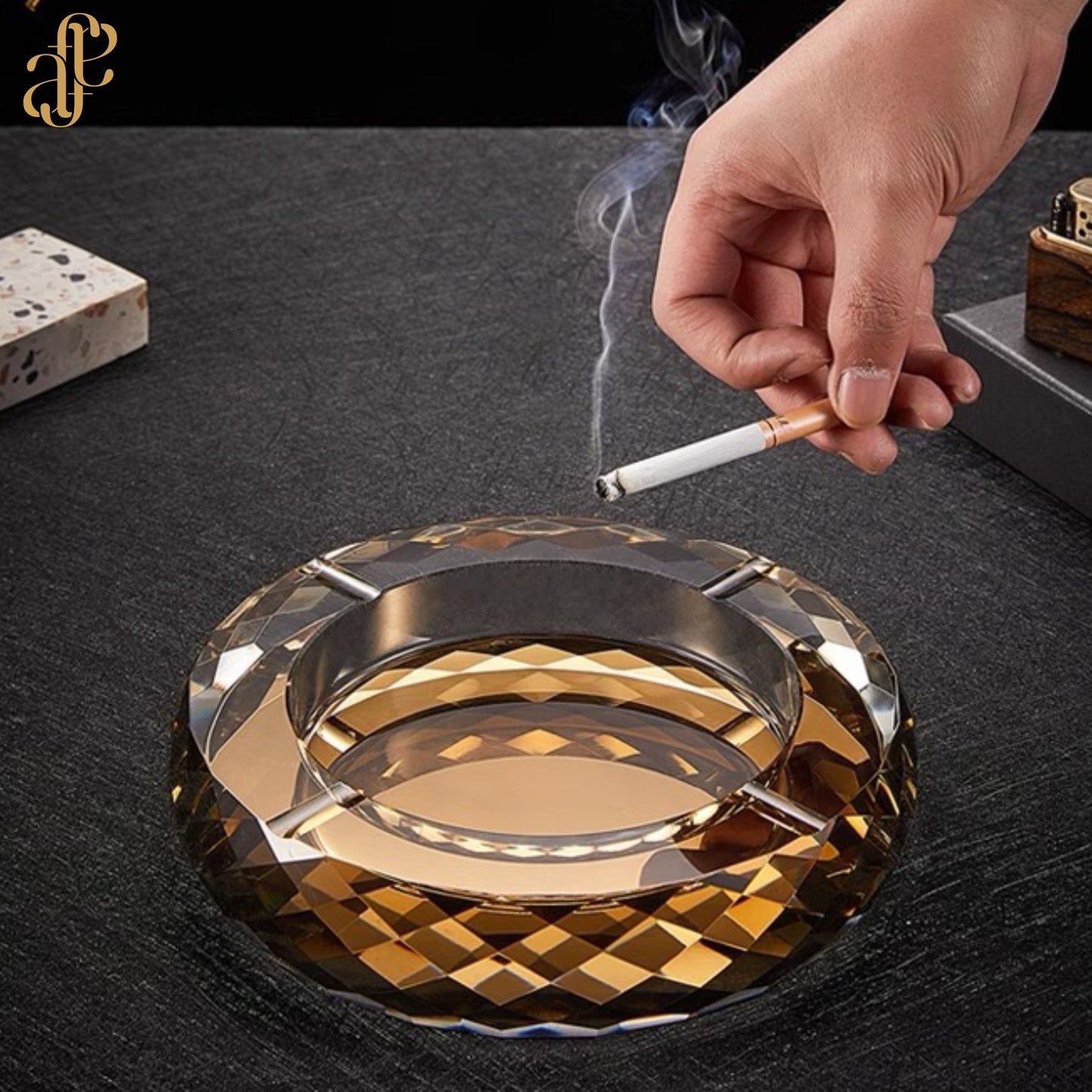 Luxury Crystal Ashtray – Grey & Hazel Tones